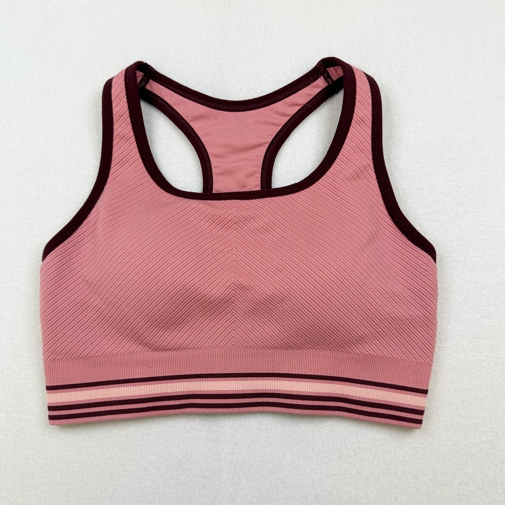 Members Mark Seamless Racerback Sports Bra Victoria Mauve Pink Striped Medium